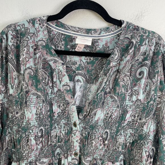 Knox Rose Womens Plus XXL Paisley Long Sleeve Boho Blouse Top - Picture 8 of 10